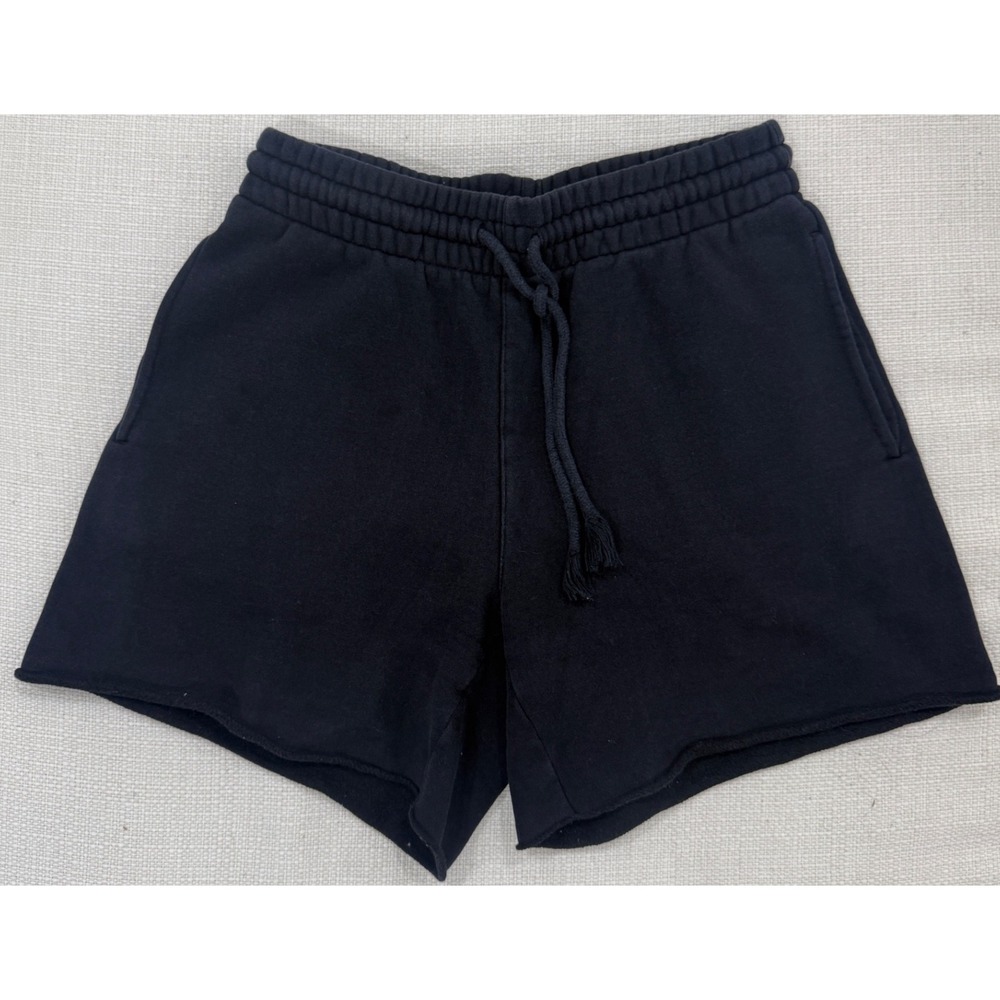 Aritzia Tna Cozy Fleece Shorts Womens XS Black Raw Hem Sweat Shorts Excellent